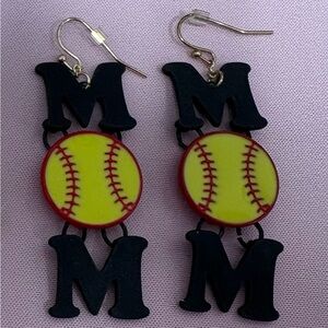 Black and Yellow Softball‎ MOM Earrings